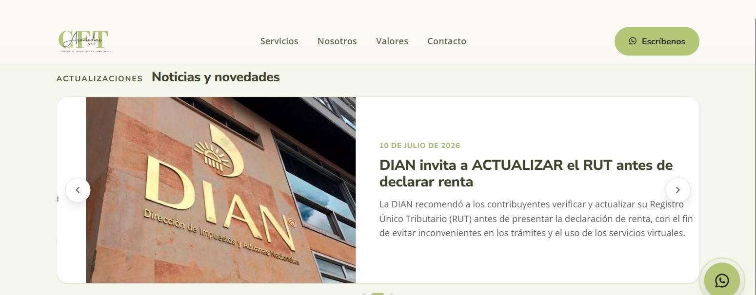Carrusel de noticias tributarias del sitio corporativo