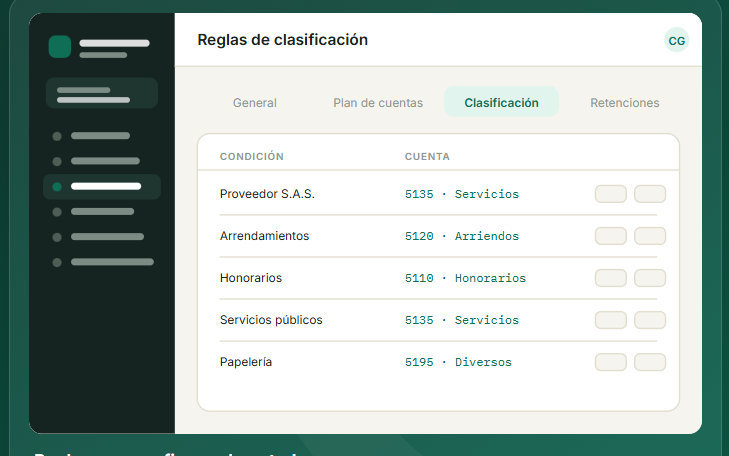 Reglas de clasificación por tercero y concepto